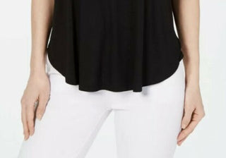 Blusa feminina Alfani com decote redondo e manga morcego, preta, tamanho pequeno