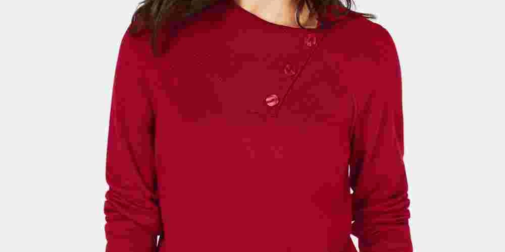 Karen Scott Suéter Feminino de Algodão com Gola Envelope Vermelho Tamanho XS