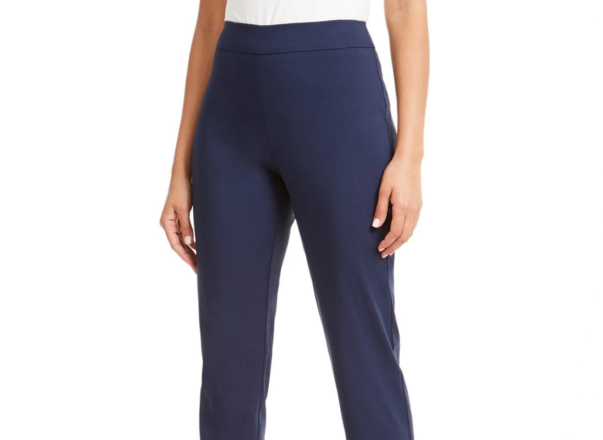 Calças femininas JM Collection com bainha grommet e tornozelo, tamanho pequeno, azul