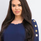 Suéter feminino JM Collection com mangas abotoadas, azul escuro, tamanho grande