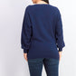 Suéter feminino JM Collection com mangas abotoadas, azul escuro, tamanho pequeno