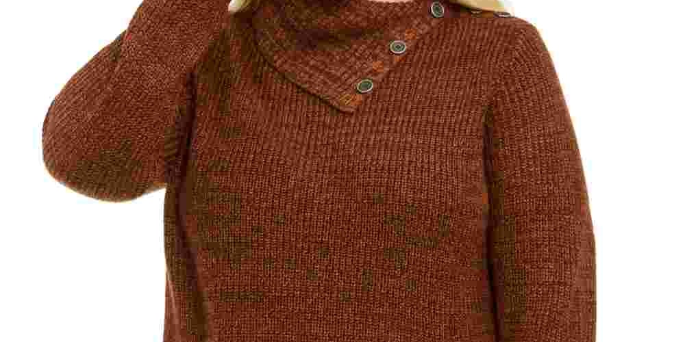 Suéter feminino plus size com acabamento em botões estilo &amp; co, cáqui, tamanho 1X