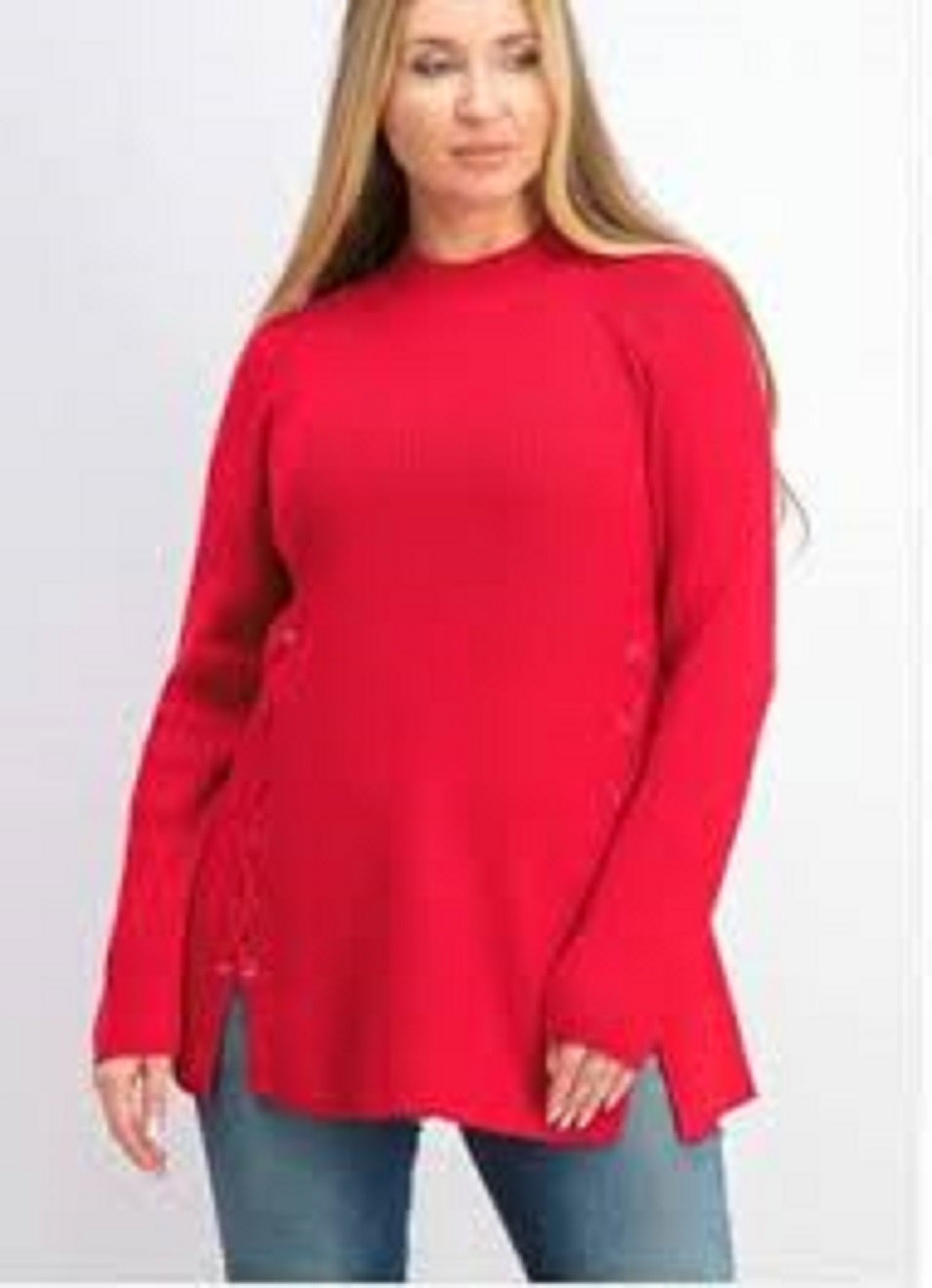 Suéter de malha canelada com cadarço e gola falsa feminino Style &amp; Co, vermelho, tamanho pequeno