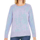 Blusa feminina mesclada de manga comprida e gola redonda, azul, tamanho pequeno grande