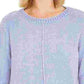 Blusa feminina mesclada de manga comprida e gola redonda, azul, tamanho pequeno grande