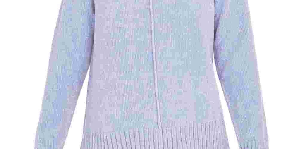 Blusa feminina mesclada de manga comprida e gola redonda, azul, tamanho pequeno grande