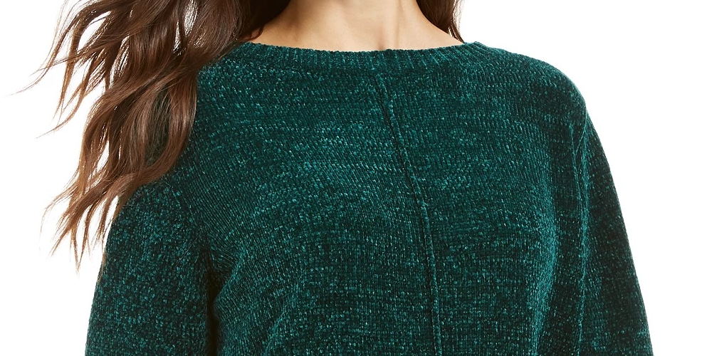 Suéter feminino texturizado canelado com manga 3/4 e gola redonda, tamanho pequeno, verde, estilo &amp; co