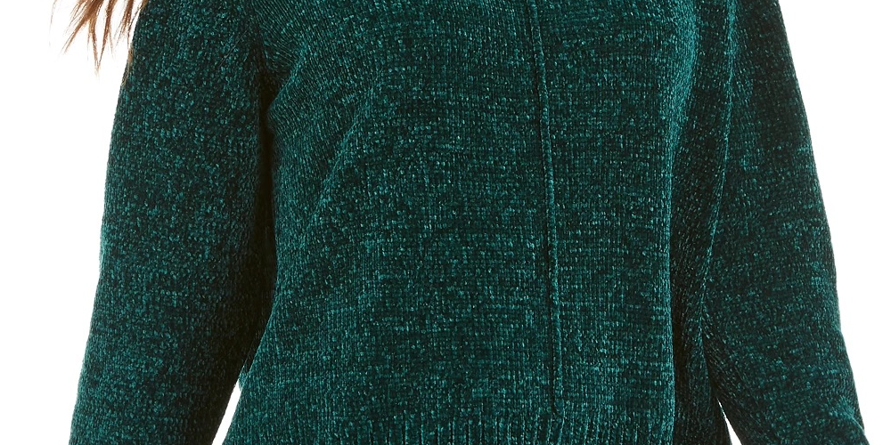 Suéter feminino texturizado canelado com manga 3/4 e gola redonda, tamanho pequeno, verde, estilo &amp; co