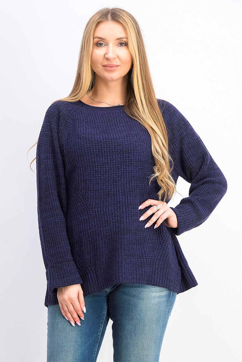 Suéter feminino de gola redonda mesclado estilo &amp; co, roxo escuro, tamanho pequeno