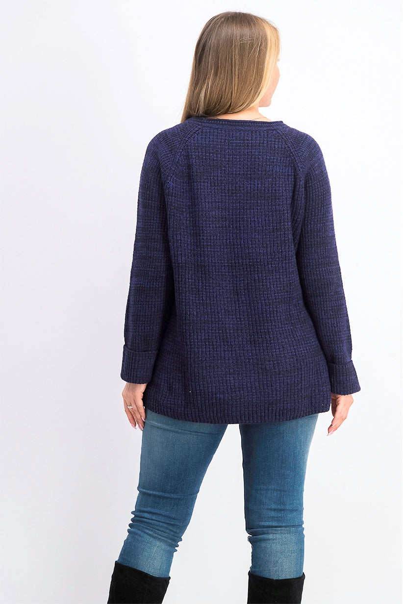 Suéter feminino de gola redonda mesclado estilo &amp; co, roxo escuro, tamanho pequeno