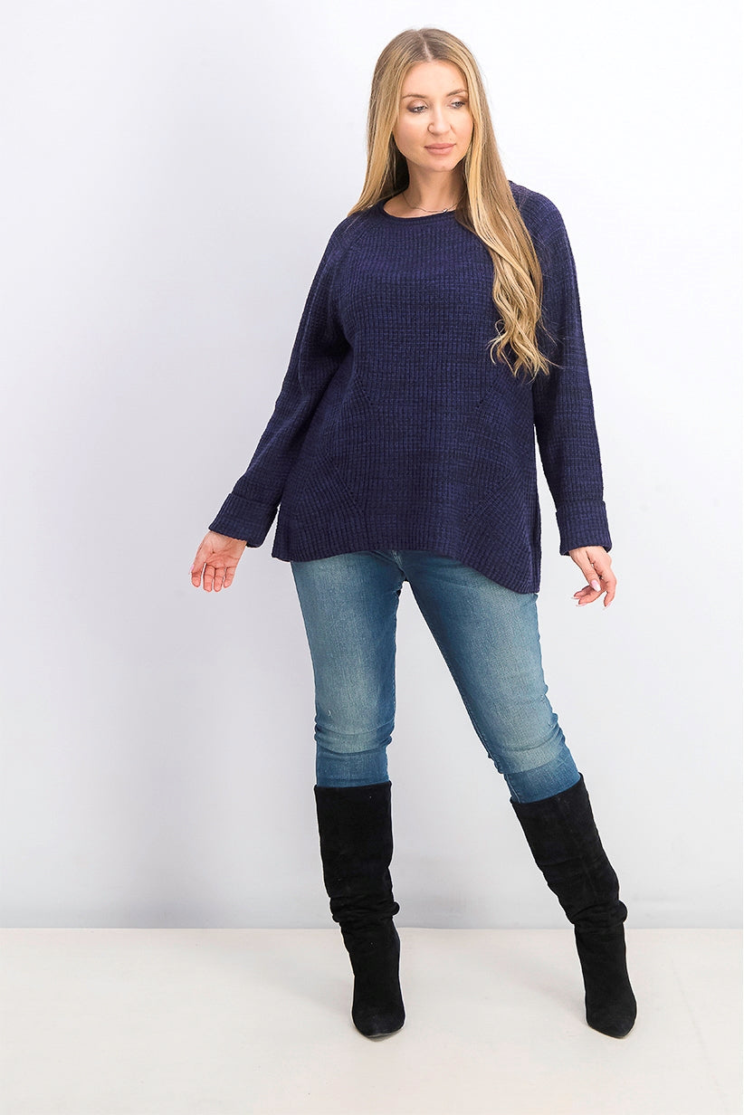 Suéter feminino de gola redonda mesclado estilo &amp; co, roxo escuro, tamanho pequeno