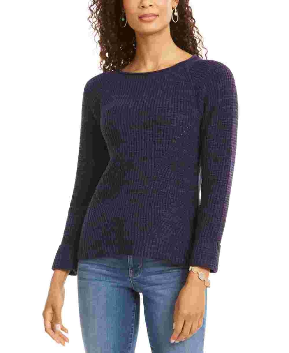Suéter feminino texturizado de manga comprida com gola joia, tamanho pequeno, roxo, estilo &amp; co