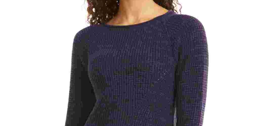 Suéter feminino texturizado de manga comprida com gola joia, tamanho pequeno, roxo, estilo &amp; co