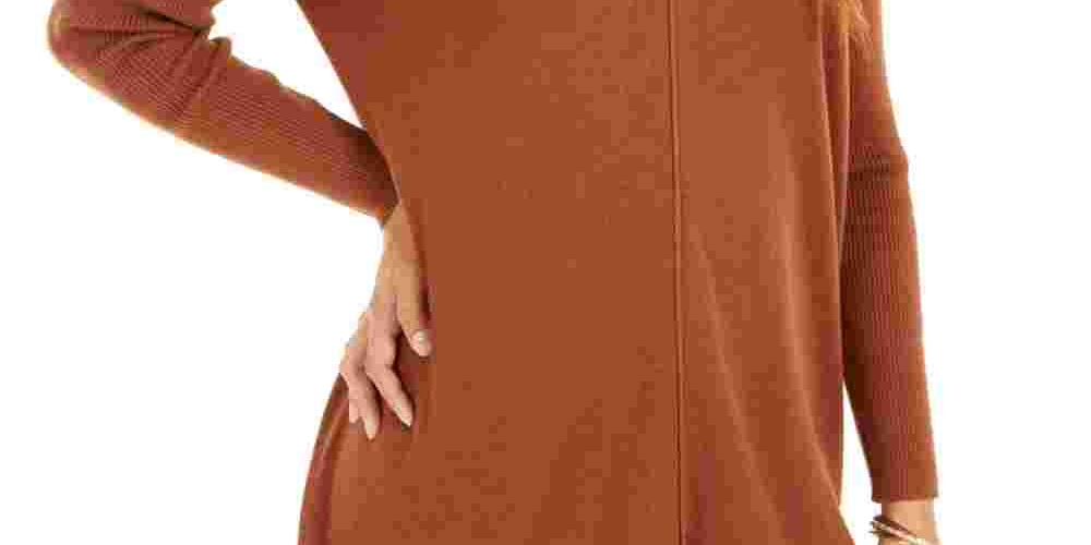 Suéter túnica feminino com costura frontal estilo &amp; co marrom tamanho extragrande