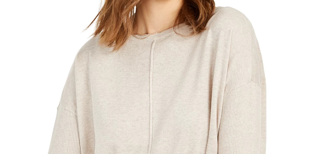 Suéter túnica feminino estilo &amp; co com costura frontal cáqui tamanho pequeno