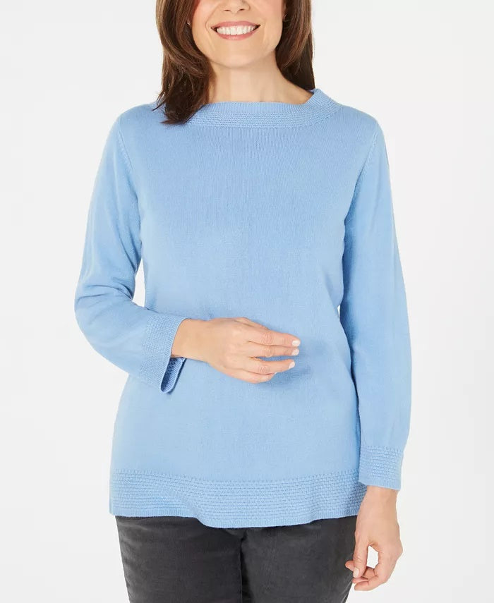 Karen Scott Suéter Feminino Gola Bateau Manga Longa Azul Tamanho P