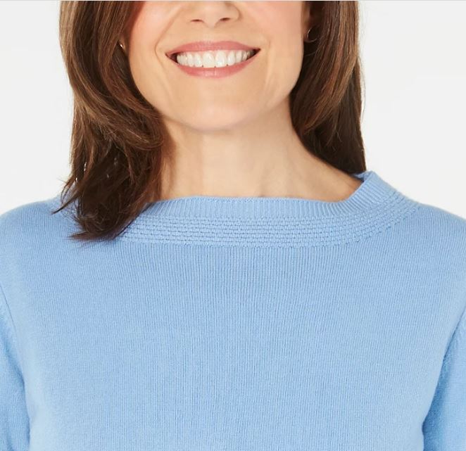 Karen Scott Suéter Feminino Gola Bateau Manga Longa Azul Tamanho P