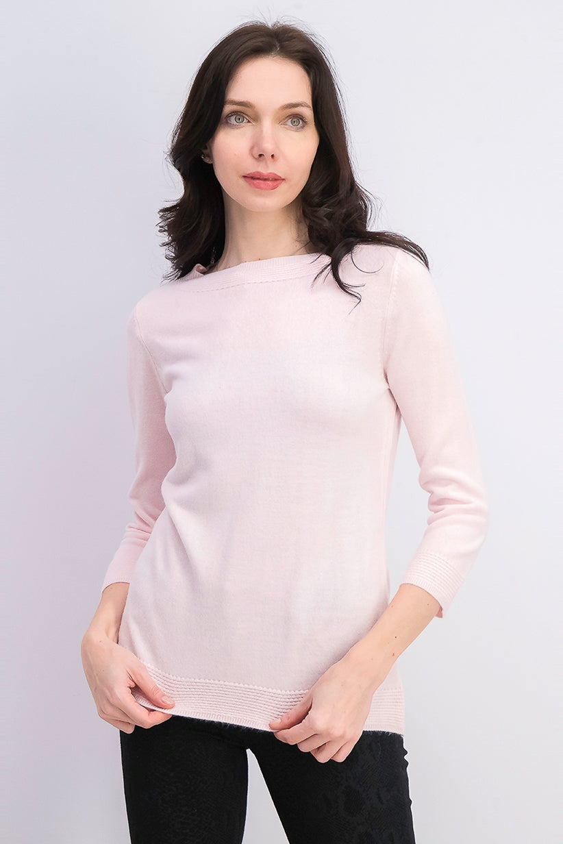 Karen Scott Suéter feminino de manga comprida com gola canoa, rosa, tamanho médio