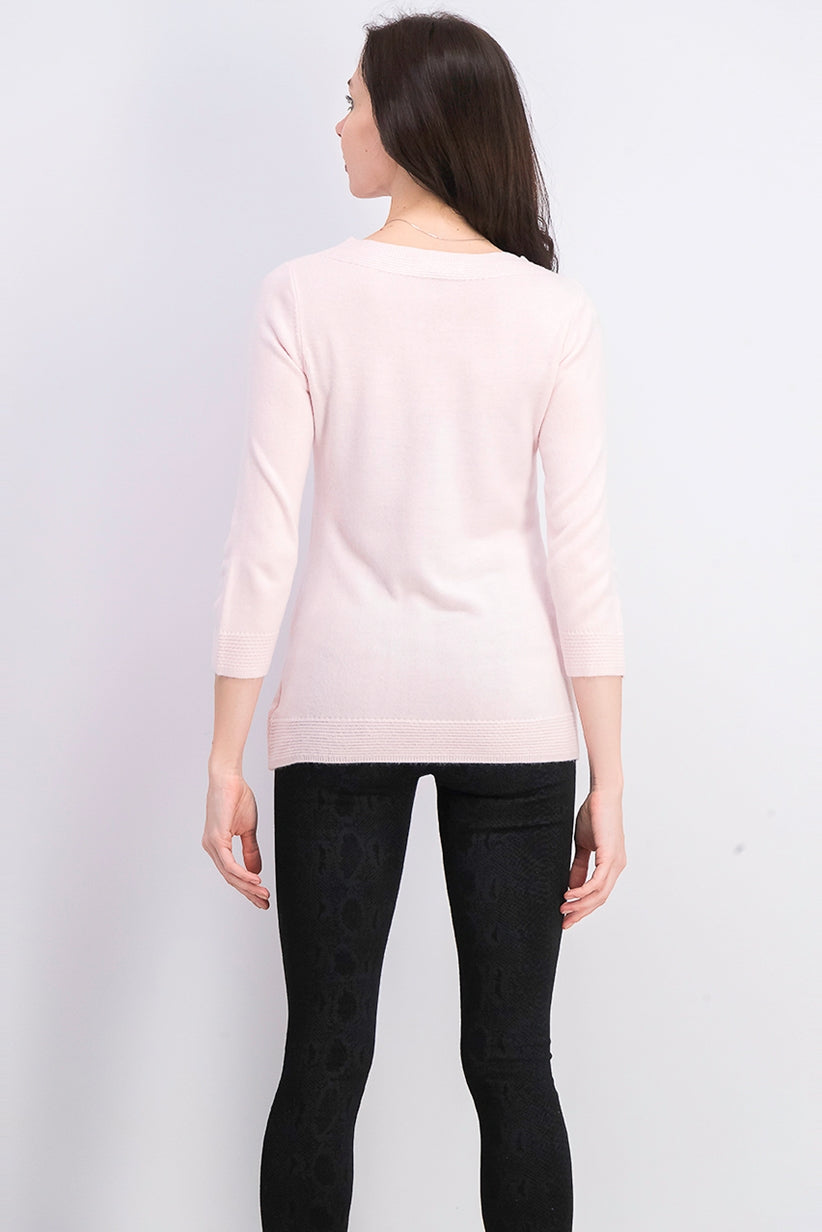 Karen Scott Suéter feminino de manga comprida com gola canoa, rosa, tamanho médio