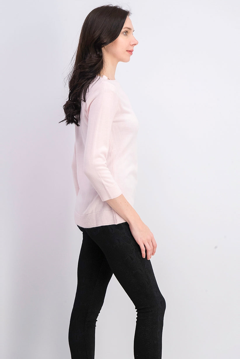 Karen Scott Suéter feminino de manga comprida com gola canoa, rosa, tamanho médio