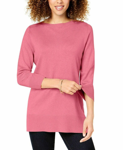 Karen Scott Suéter feminino de manga comprida com gola canoa, rosa, tamanho extra grande