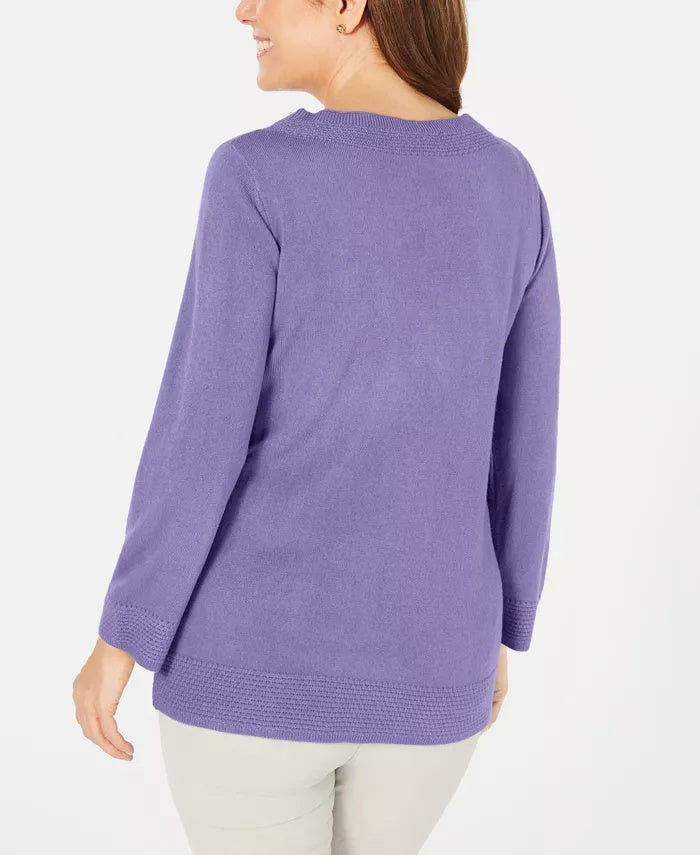 Karen Scott Suéter Feminino Gola Bateau Manga Longa Roxo Tamanho Médio