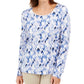 Blusa feminina Karen Scott com estampa decote redondo, azul, tamanho grande