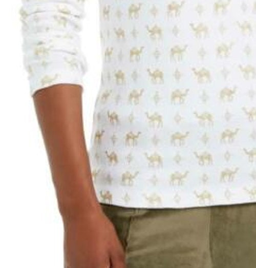 Blusa feminina Karen Scott com estampa de camelo brilhante, branca, tamanho médio