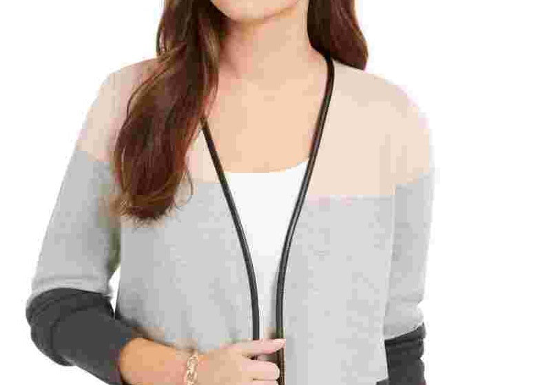 Charter Club Suéter Feminino Milano Colorblocked Algodão Completer Cinza Tamanho Pequeno X-Grande
