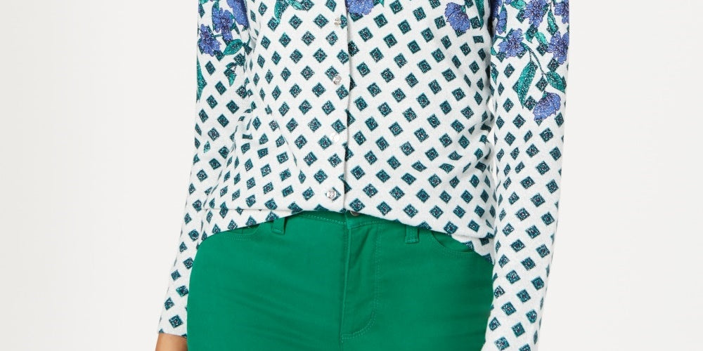 Cardigan feminino com estampa floral brilhante Charter Club cinza tamanho grande