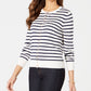 Cardigan feminino listrado com fecho de alavanca Charter Club, tamanho pequeno, branco