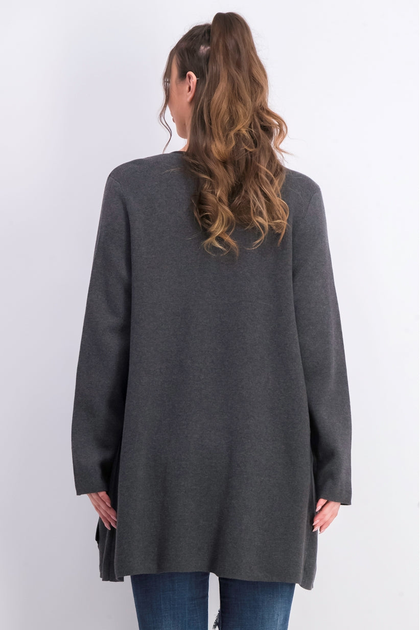 Cardigan feminino Charter Club Milano Cotton com abertura frontal, cinza, tamanho extragrande