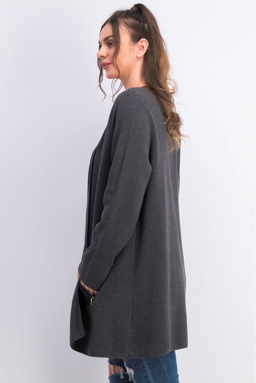 Cardigan feminino Charter Club Milano Cotton com abertura frontal, cinza escuro, tamanho extra grande