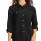 Camisa feminina Charter Club com dois bolsos, preta, tamanho extragrande