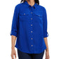 Camisa feminina Charter Club com dois bolsos, azul, tamanho médio