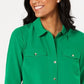 Camisa feminina Charter Club com dois bolsos, verde, tamanho grande