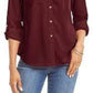 Camisa feminina pequena e lisa com botões Charter Club, tamanho vinho, médio