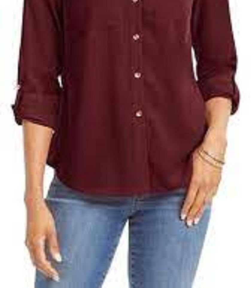 Camisa feminina pequena e lisa com botões Charter Club, tamanho vinho, médio