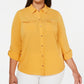 Camisa feminina Charter Club Plus com botões frontais, dourada, tamanho 4X