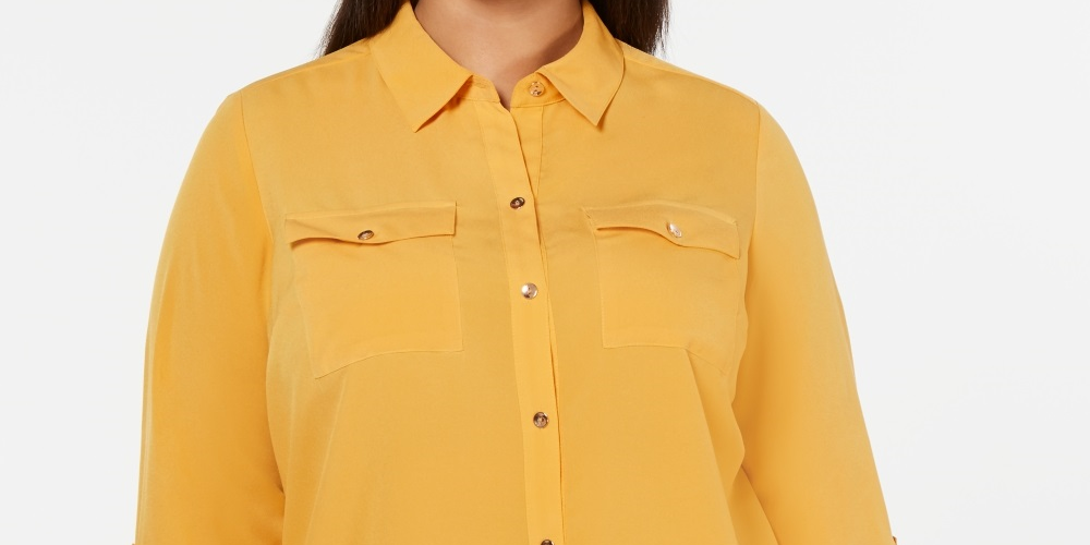 Camisa feminina Charter Club Plus com botões frontais, dourada, tamanho 4X
