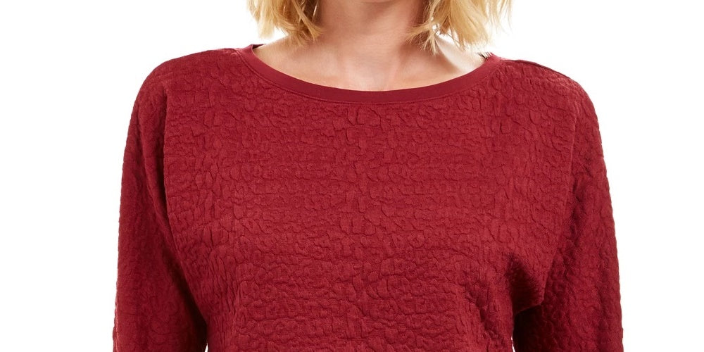 Charter Club Top texturizado com punho e gravata feminino, tamanho médio, vinho