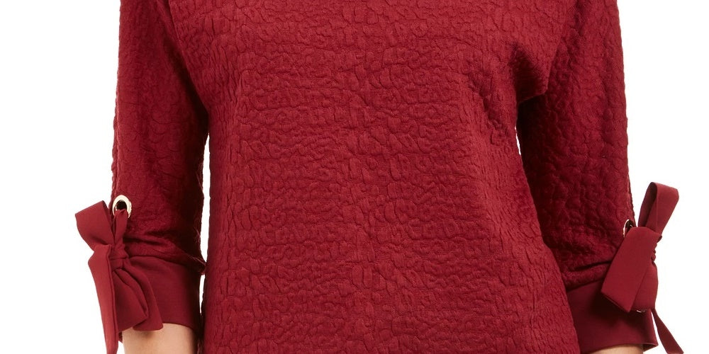 Charter Club Top texturizado com punho e gravata feminino, tamanho médio, vinho