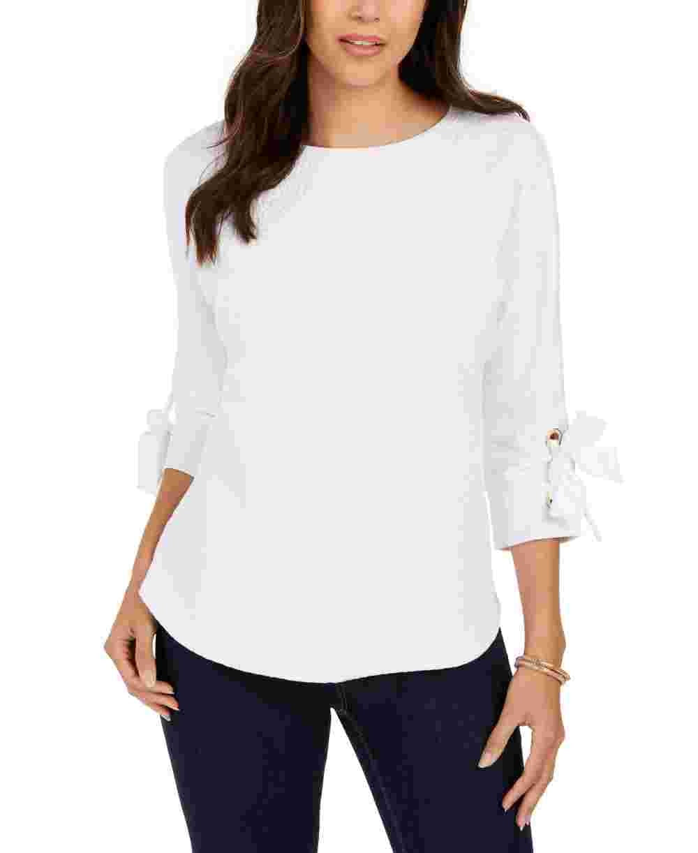 Top texturizado com punho de gravata feminino Charter Club, branco, tamanho grande
