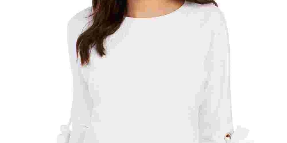 Top texturizado com punho de gravata feminino Charter Club, branco, tamanho grande