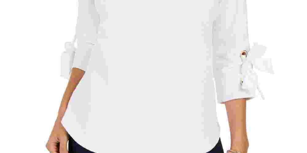 Top texturizado com punho de gravata feminino Charter Club, branco, tamanho grande