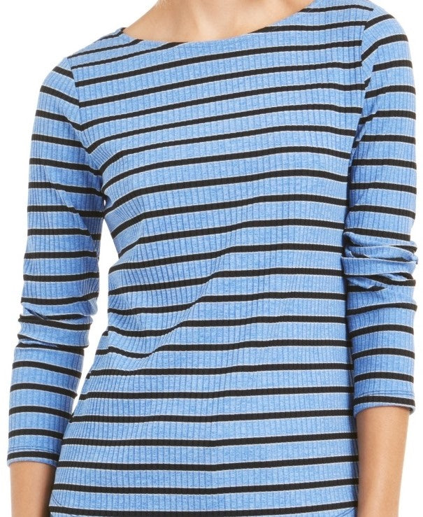 Blusa feminina estampada Charter Club com manga 3/4, azul, tamanho P