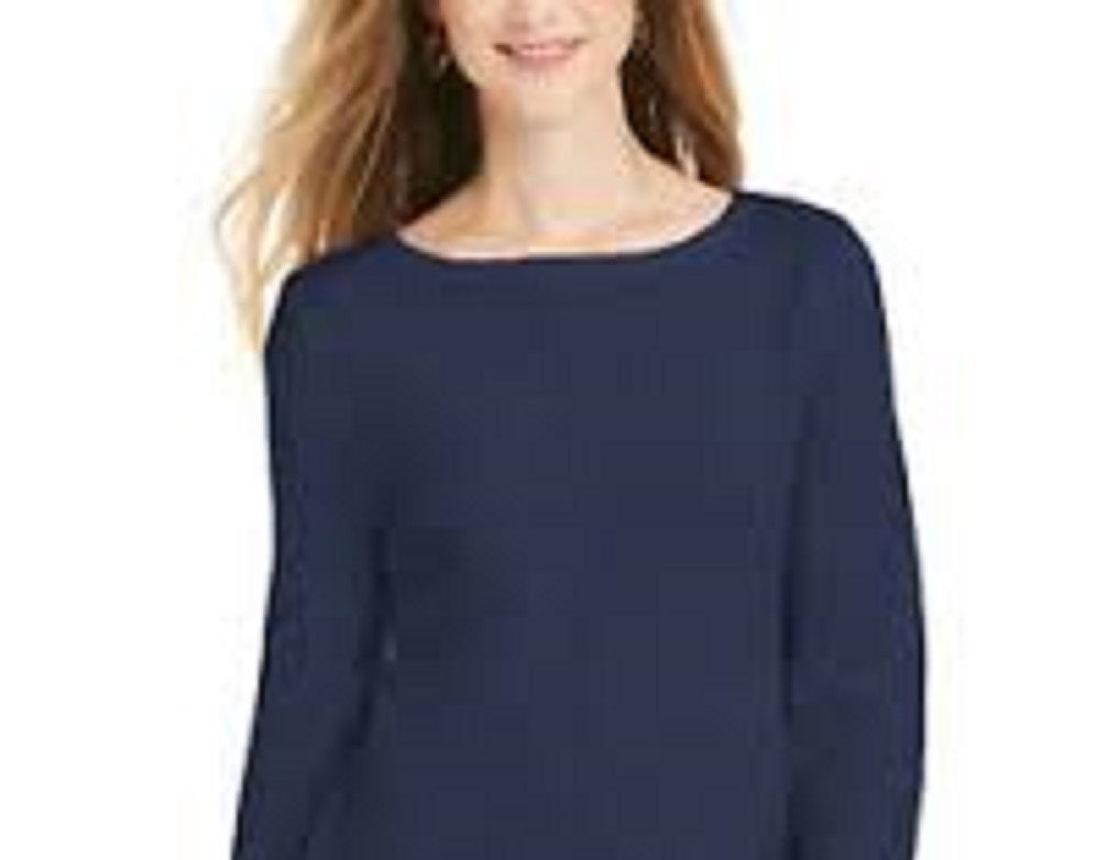 Suéter de malha com babados e bainha plissada feminino Style &amp; Co, tamanho grande, azul-marinho