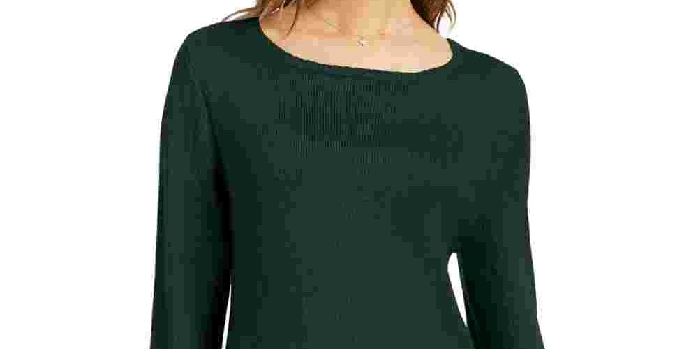 Suéter de malha com babados e bainha plissada feminino Style &amp; Co, verde, tamanho pequeno