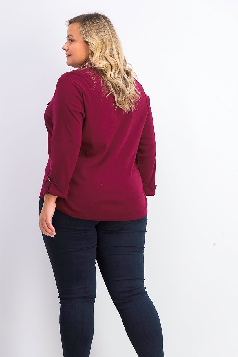 Polo Karen Scott Plus Size de Algodão Manga 3/4 Feminina Vermelha Tamanho 2X