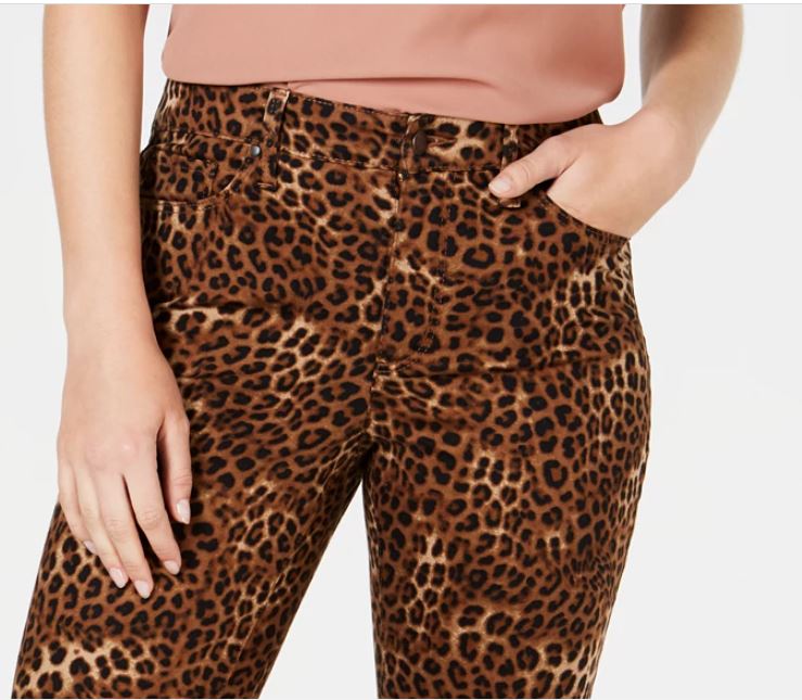 Calça jeans feminina Lexington com estampa animal, perna reta, marrom, tamanho 10, da Charter Club